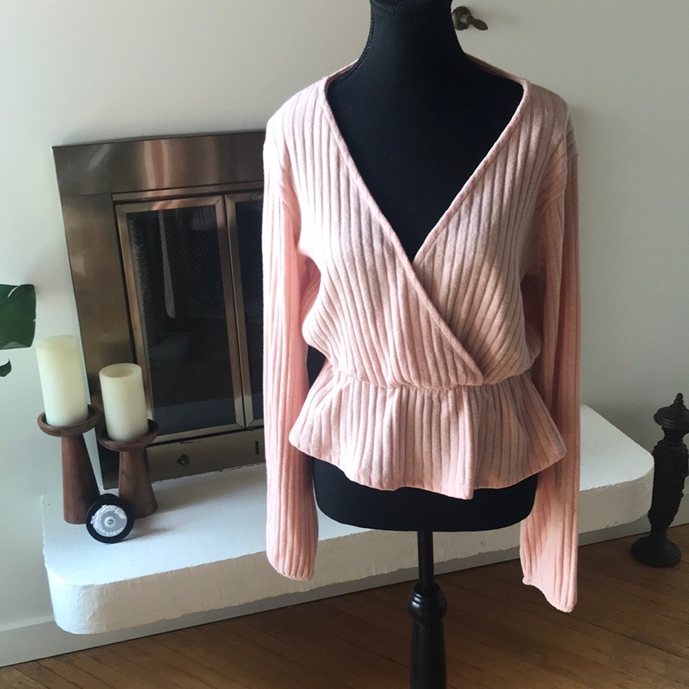 NWT BUSEM Faux Wrap Soft Tulip Waist Sweater Top